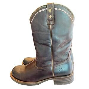 Ariat Boots Womens Sz 10B Unbridled Roper Brown Pink Trim Round Toe Boots